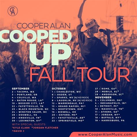 Cooper alan tour - Dec 2, 2023 · Cooper Alan Concert Experience. Cooper Alan has become one of the top Country and Folk artists in the 2024 music scene, delighting fans with a unique Country and Folk sound. Cooper Alan tickets provide an opportunity to be there in person for the next Cooper Alan concert. So experience it live and be there in person for a 2024 Cooper Alan ... 